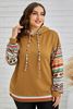 Picture of CURVY GIRL AZTEC PATCHWORK SLEEVE DRAWSTRING HOODIE